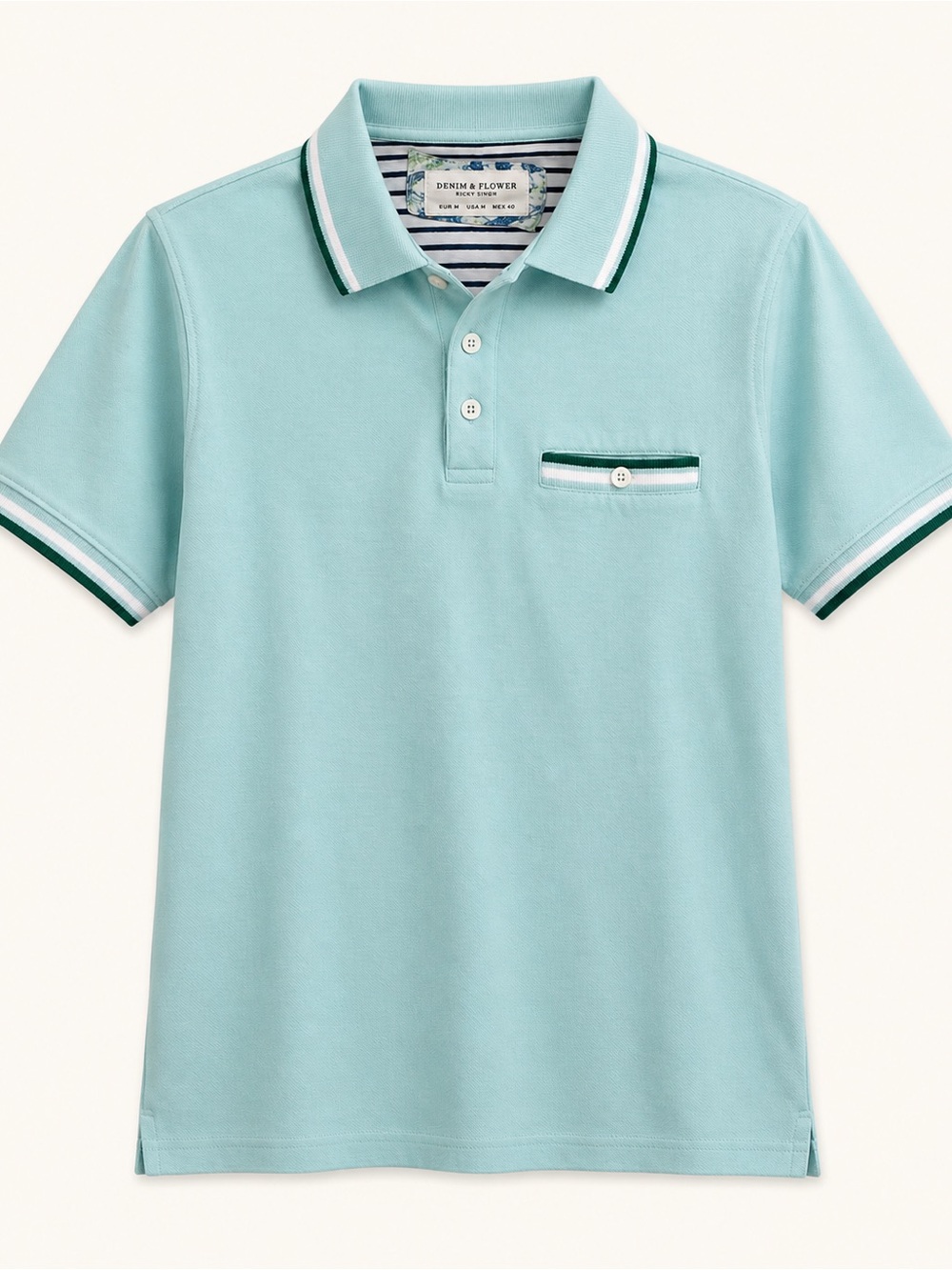 Denim & Flower Ricky Singh Mint Green Pique Polo Shirt Men’s Medium ⭐